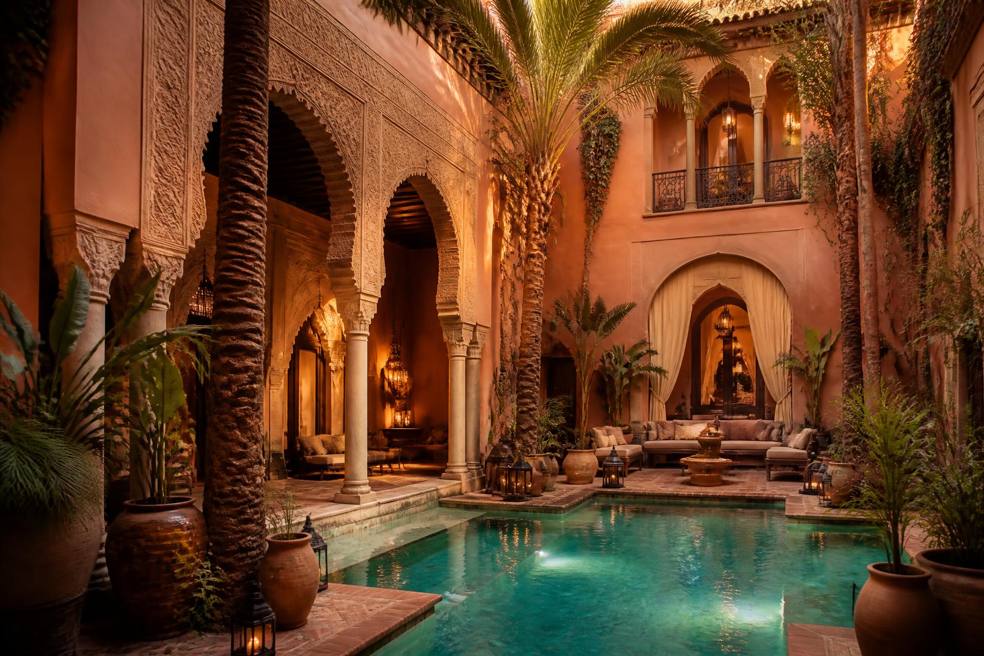 Patio d’un riad de luxe à Marrakech